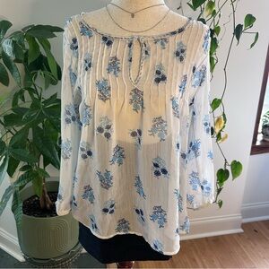Y2K Fairy Blue and White Floral Blouse